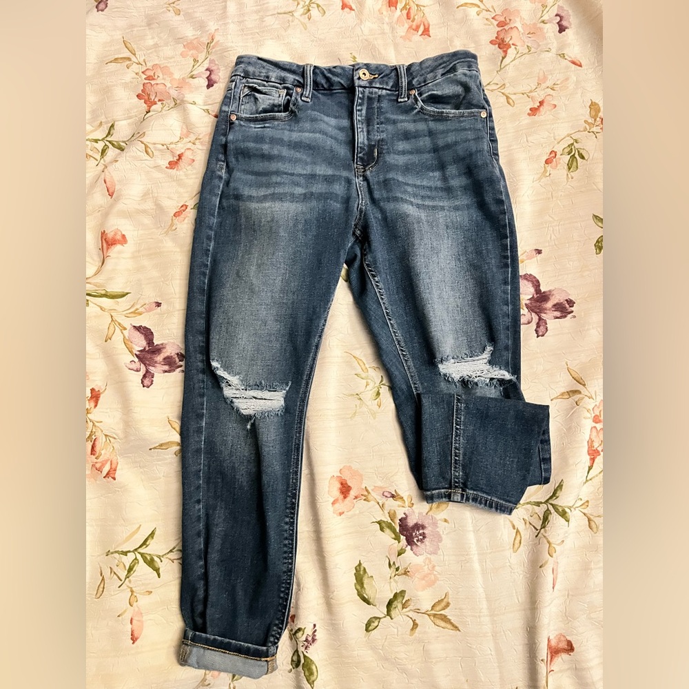 Maurices Dark Sandblast Edgely Ripped Skinny Jeans
